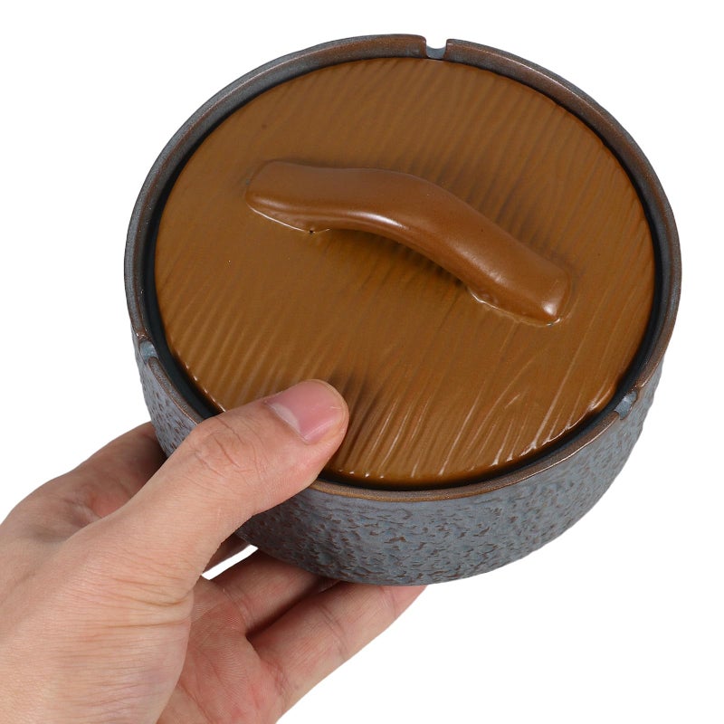 منفضة سجائر خزفية قديمة بغطاء مقاوم للرياح بألوان رجعية بنية لتزيين المنزل والمكتب - Image 5